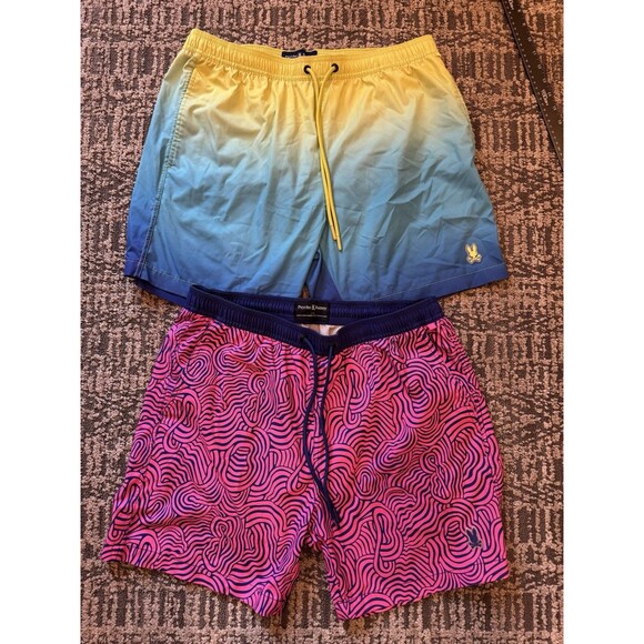 2 Pairs Of Psycho Bunny Swim Trunks Shorts Large 6inch Inseam Excellent Cond - Picture 5 of 12